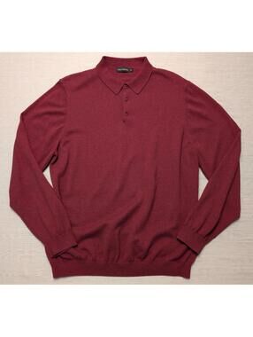 Paul Fredrick Three Button Neck Silk Cashmere Burgundy Sweater XXL
